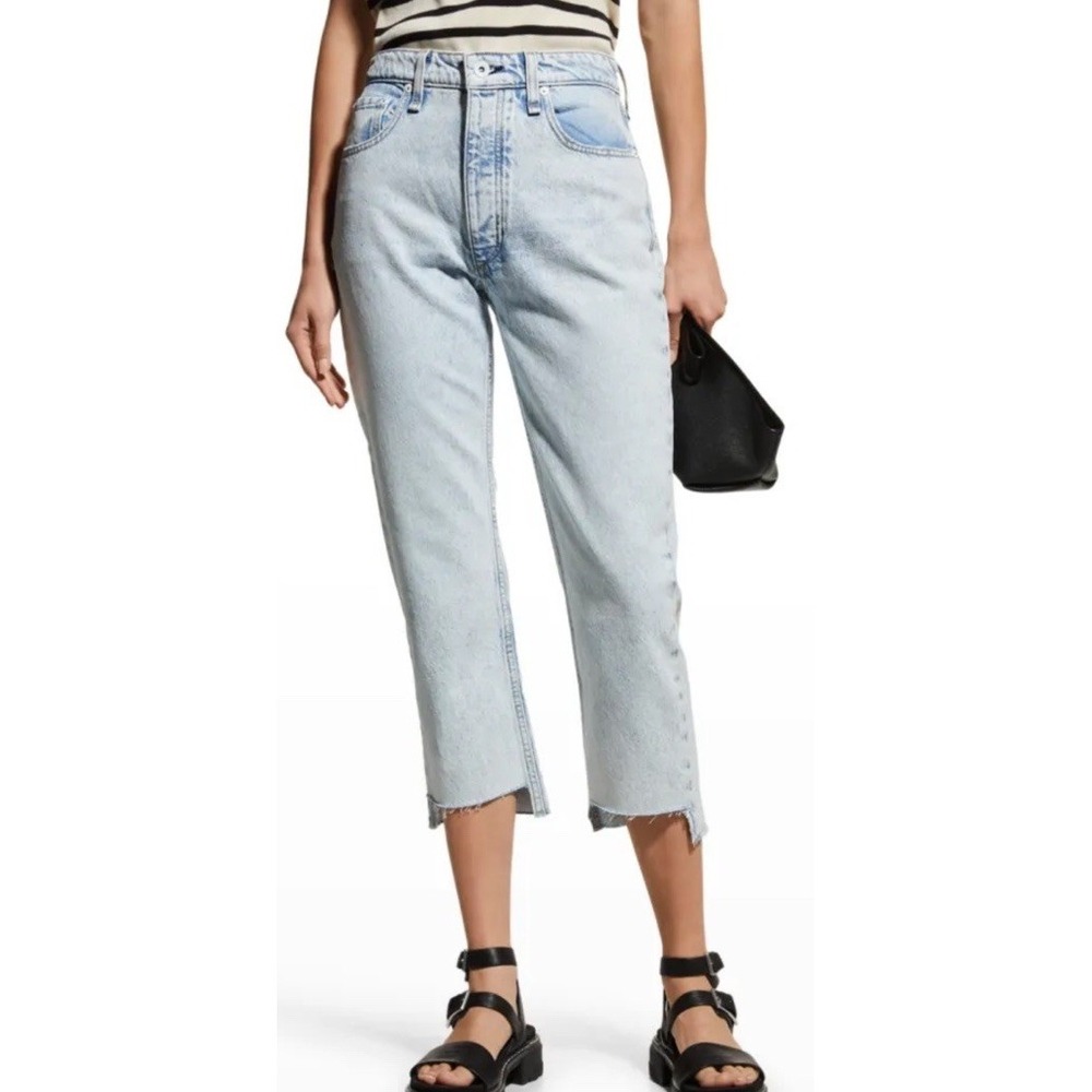 RAG & BONE Nina High Waist Shorty Crop Cigarette Jeans Sz 25 Light Wash